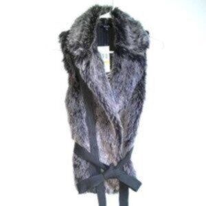 XOXO Faux Fur Ribbed Knit Belted Vest Beige Brown Mobwife Festival Size Medium